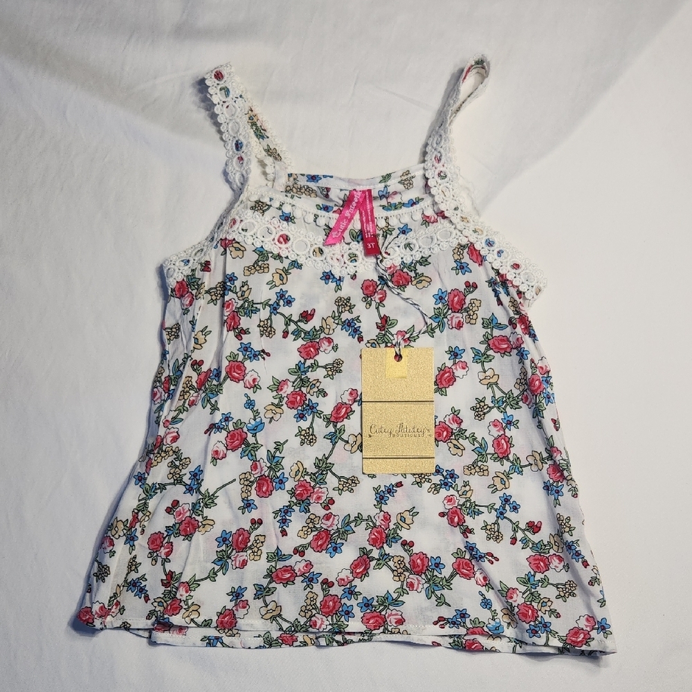 Cutie Patootie Girls Floral Lace Trim Tank Top – Size 3T – NWT
